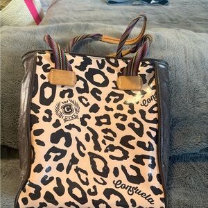 Consuela Pink and Black Leopard Print Tote with Multicolor Handles